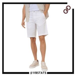 Brax Men's Bari Casual Flat-Front‎ Cotton Flex Twill Bermuda White Size 40x34